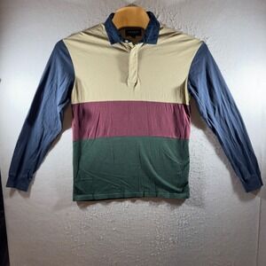 1617 | PacSun Colorblock Long Sleeve Rugby Polo Shirt Multi Mens Small